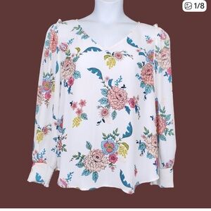 LOFT Floral Blouse with Cream and Pink Hues